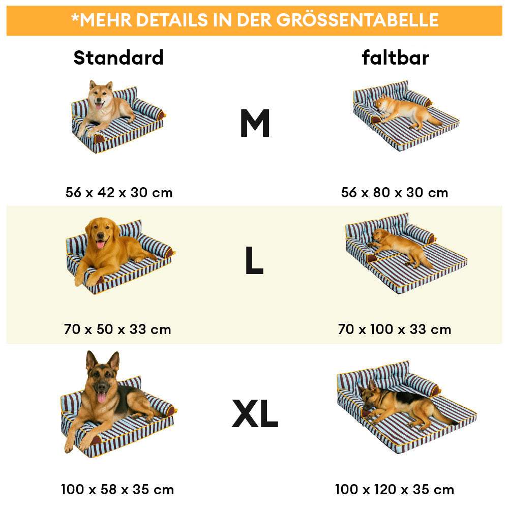 Nahaufnahme der wasserabweisenden Textur des gestreiften, faltbaren Haustierbettes.