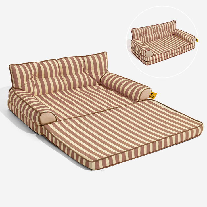 Leichtes, faltbares Hundebett, gestreift & wasserabweisend, perfekt für unterwegs und Camping.