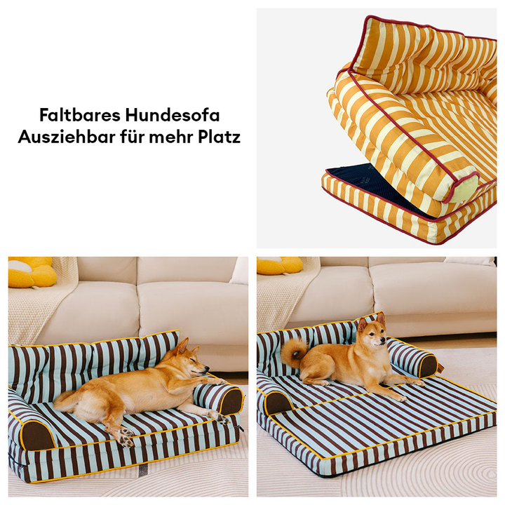 Komfortables, gestreiftes Hundebett, faltbar und wasserabweisend. Perfekter Schlafplatz für Hunde.
