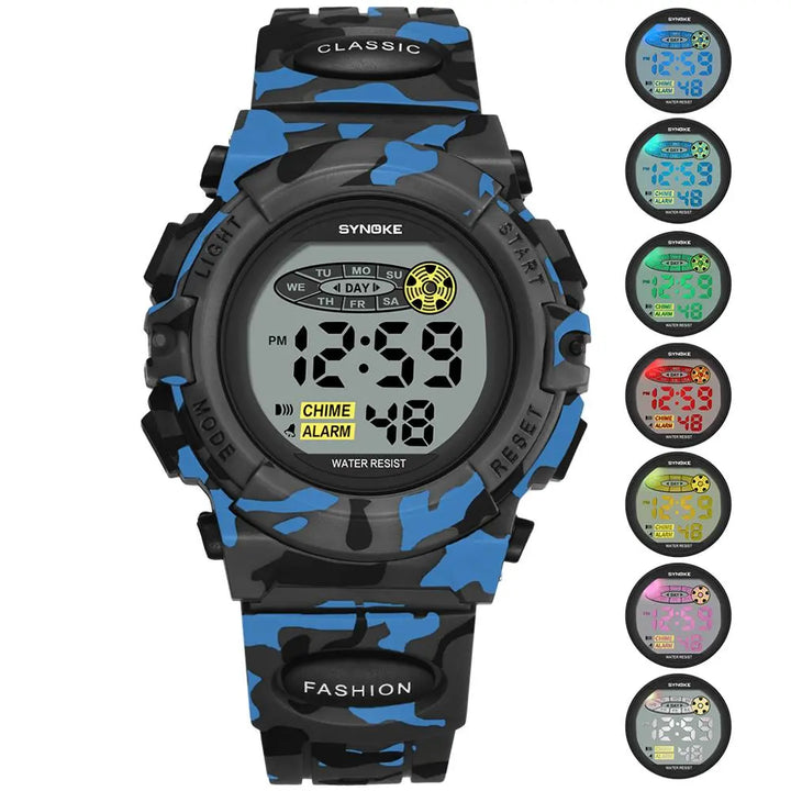 Praktische digitale Kinderuhr, langlebig & wasserdicht. Ideale Armbanduhr für den Alltag von Kindern.