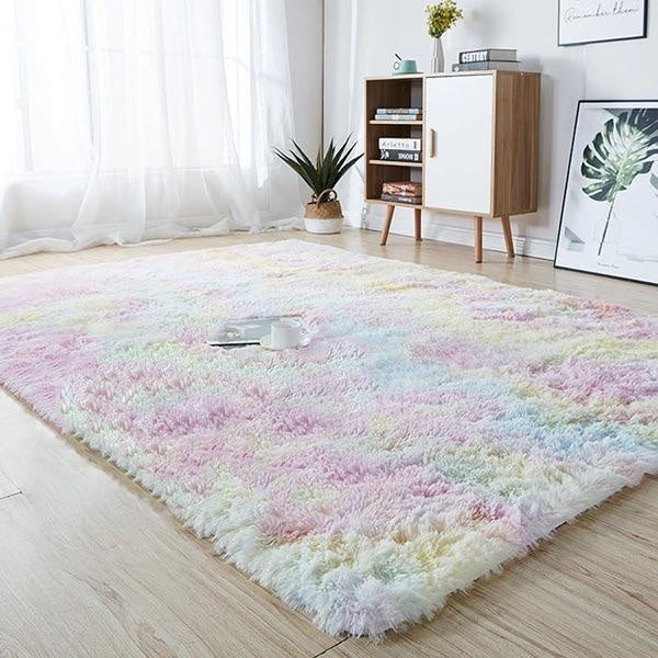 Moderner Fellteppich Regenbogen, gemütlich & weich, bunte Deko für Wohn- & Schlafzimmer.