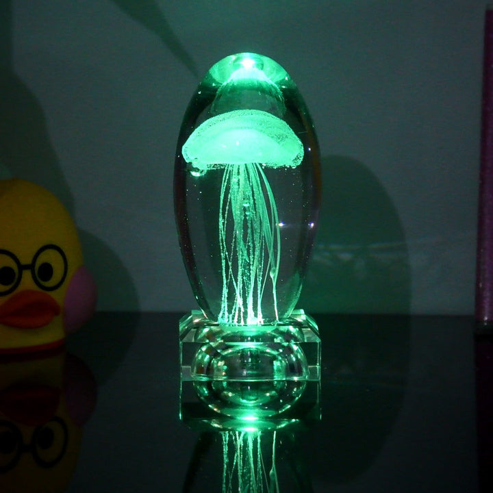 Leuchtendes Quallen-Nachtlicht LED im dunklen Raum, sanfter Farbwechsel schafft gemütliche Atmosphäre.