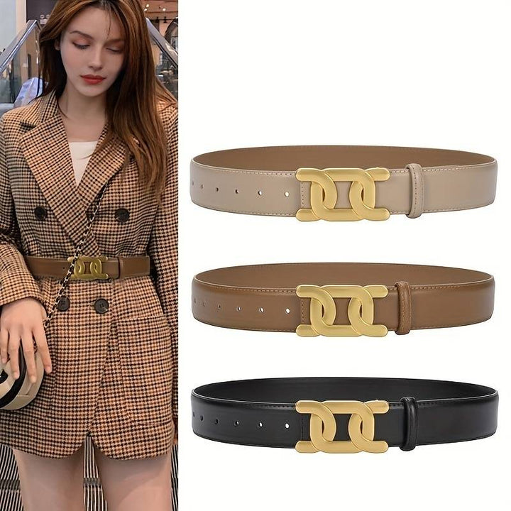 Modischer Unisex Gürtel mit glatter goldener Schnalle. Perfekt für einen schicken Casual-Look.