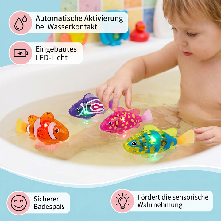 Leuchtende LED Schwimmfische als Pool Spielzeug für Kinder. Ideal für Badespaß & Unterwasser-Erkundung.