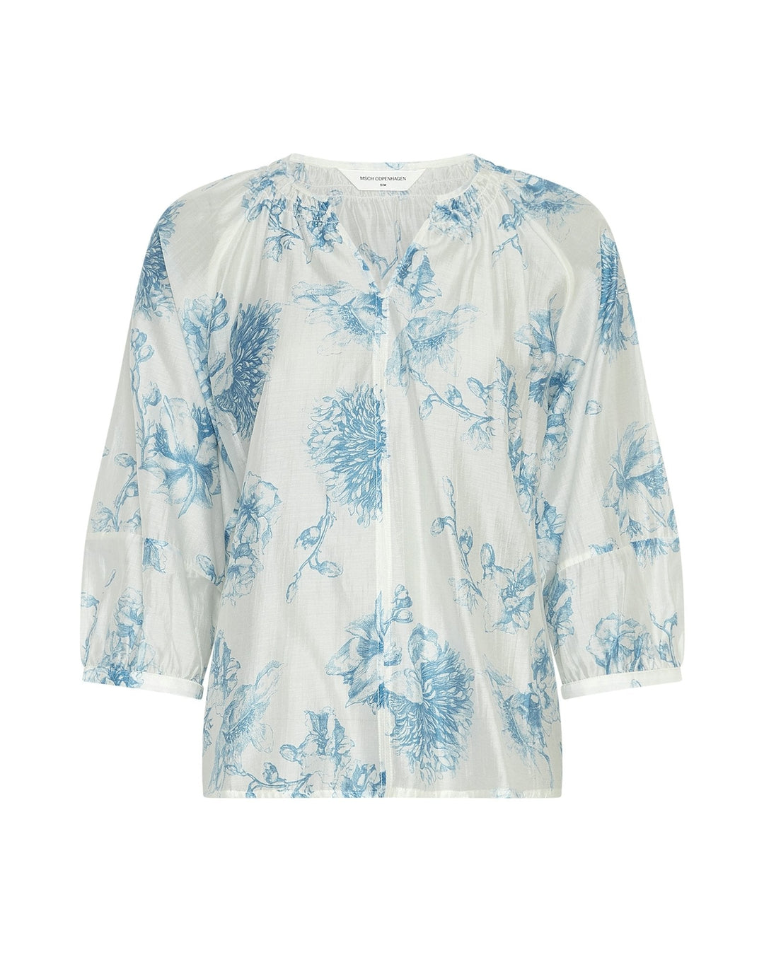 Elegante Damen Bluse mit farbigem Blumenmuster, V-Ausschnitt & lockeren 3/4-Ärmeln für Frühling & Sommer.