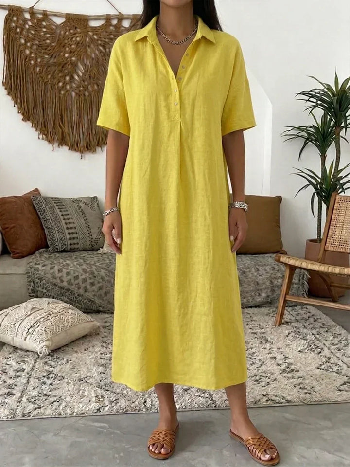 Modisches Damen Calyra Midi-Kleid mit Polokragen, locker sitzend, ideal für einen entspannten Sommertag.