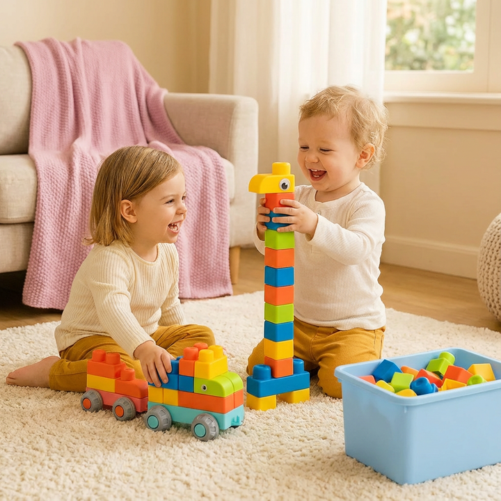 Bunte Gummi Lernbausteine für Kinder. Pädagogisches Stapelspielzeug, ideal für Motorik & Kreativität.