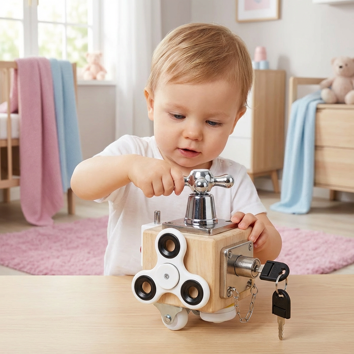Montessori Lernwürfel aus Holz für Kinder, fördert spielerisch Feinmotorik & kognitive Fähigkeiten.
