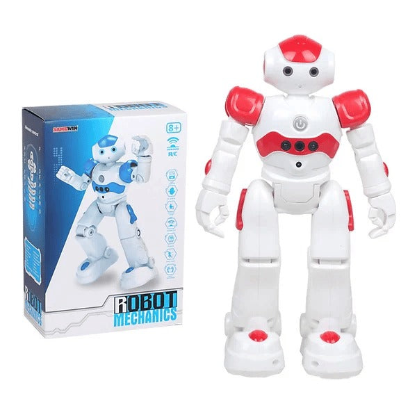 Detailansicht des Lernroboters mit seinen Sensoren und Bedienelementen, bereit für interaktives Spiel.