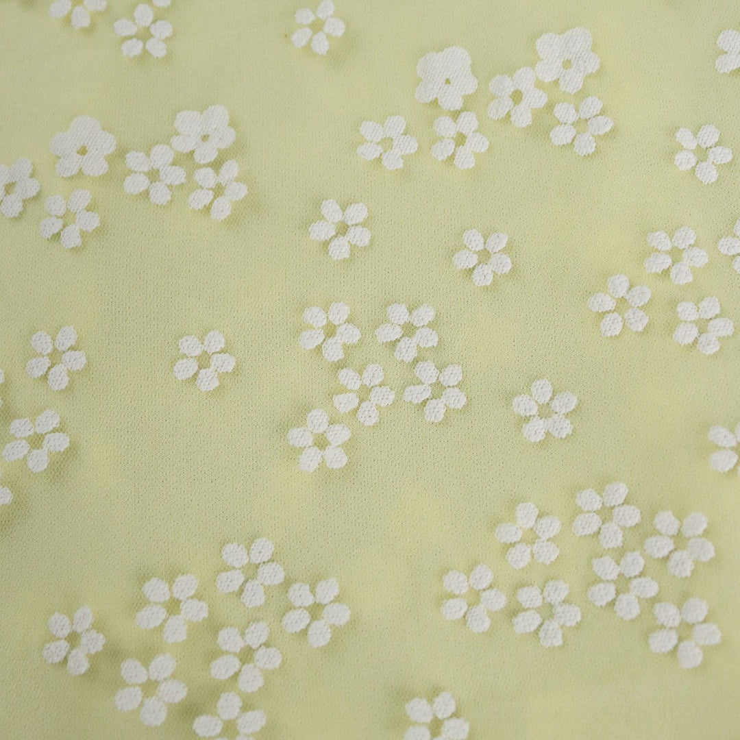 Festliches Damenkleid in A-Linie für Hochzeiten, mit Blumenmuster und eleganten Tüll-Ärmeln, gelb.