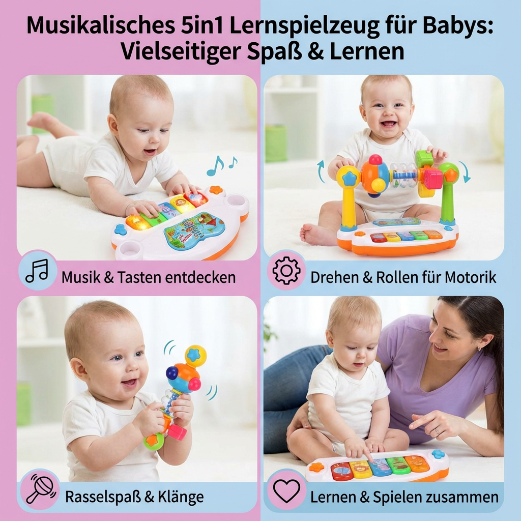 Geschenkidee für Babys: Musikalisches Lernspielzeug zur Entwicklung von Motorik, Farben & musikalischem Gehör.