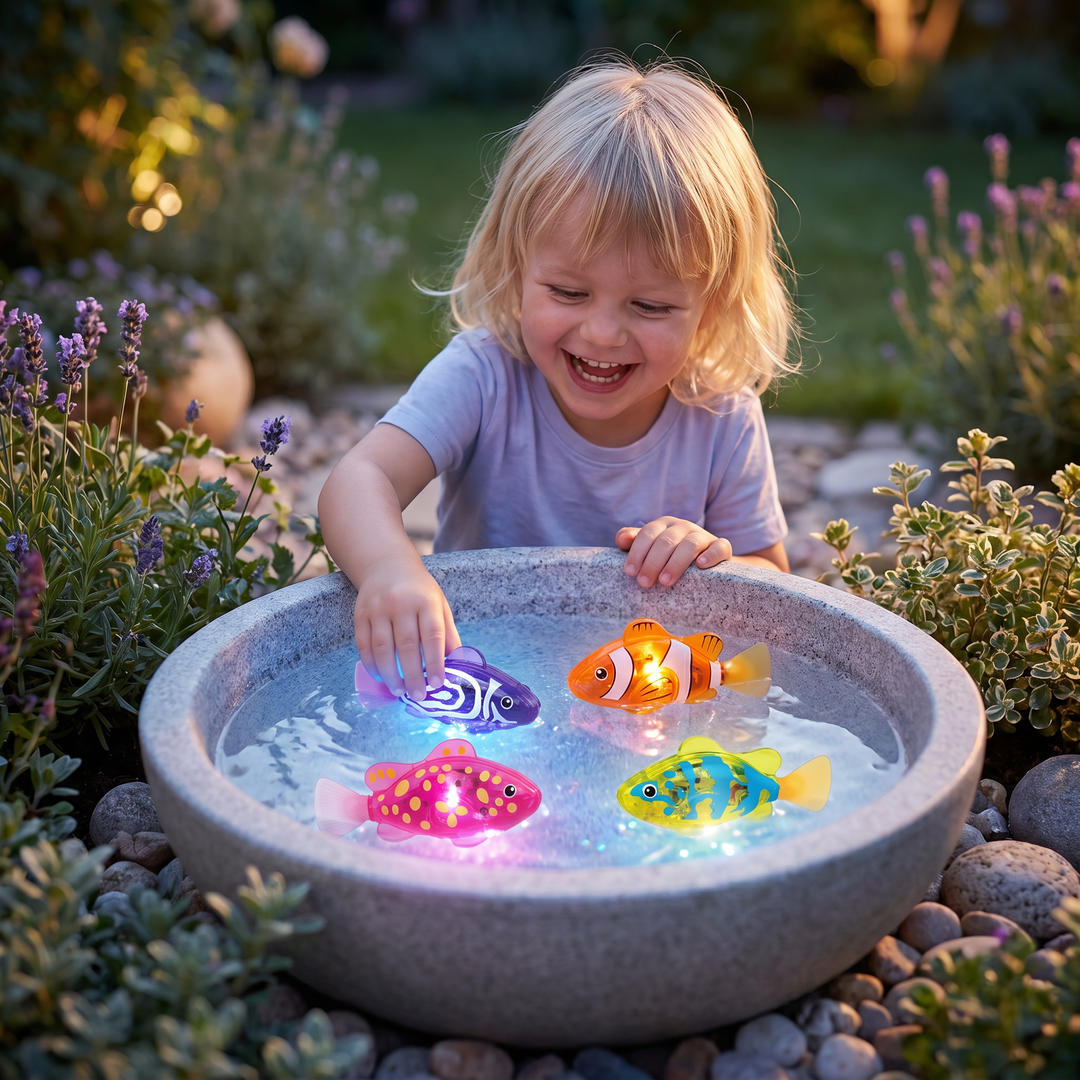 LED Schwimmfisch Spielset, leuchtende Badespielzeuge für Kinder. Perfekt für Badespaß & sensorisches Lernen.