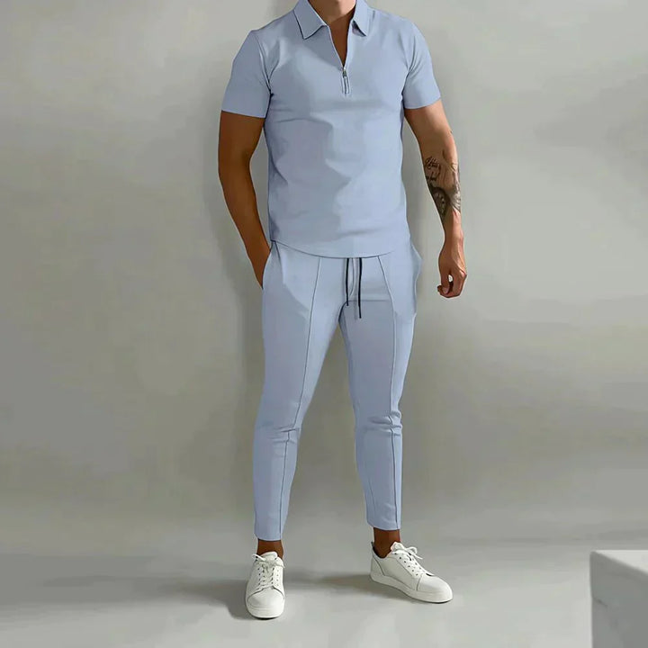Komfortables Herren Hemd-Hosen-Set, ideal als Freizeit- oder Business Casual Zweiteiler. Vielseitige Männerkleidung.