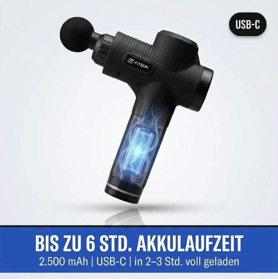 Diverse Aufsätze der Massagepistole für gezielte Tiefenmassage und Muskelentspannung am ganzen Körper.