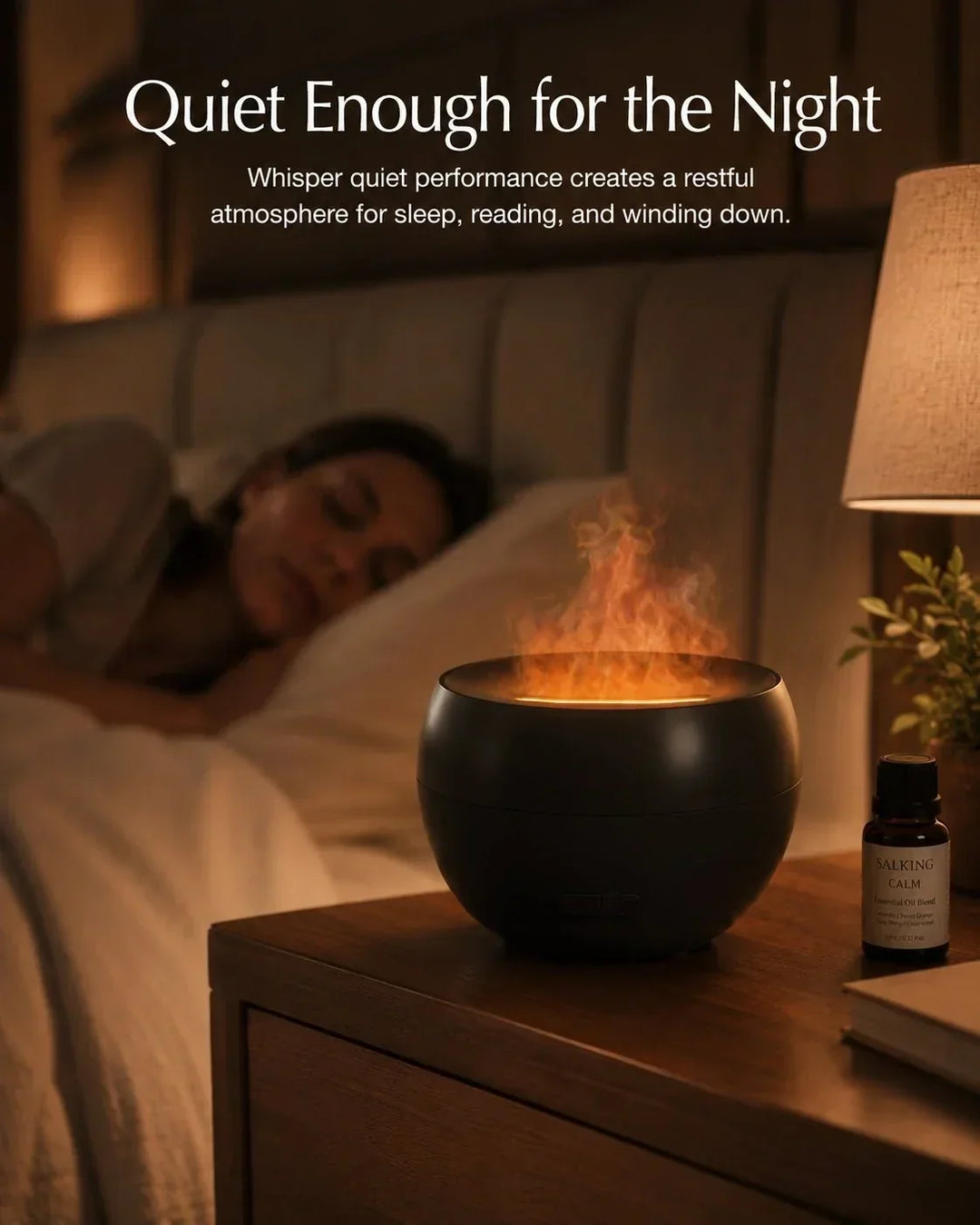 Aromatherapie Diffusor mit Flammeneffekt, LED-Beleuchtung & 150ml Kapazität. Für Entspannung & Heimdeko.