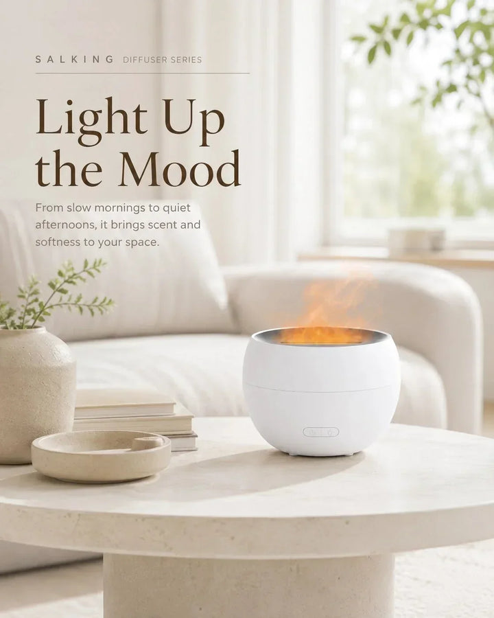 Stilvoller Ultraschall Aroma Diffusor mit Flammen-LED und 150ml Tank für entspannende Raumdüfte.