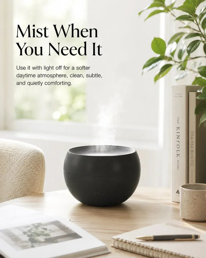 Kompakter Aroma Diffusor mit 150ml Tank und einzigartigem Flammeneffekt, schafft gemütliche Atmosphäre.