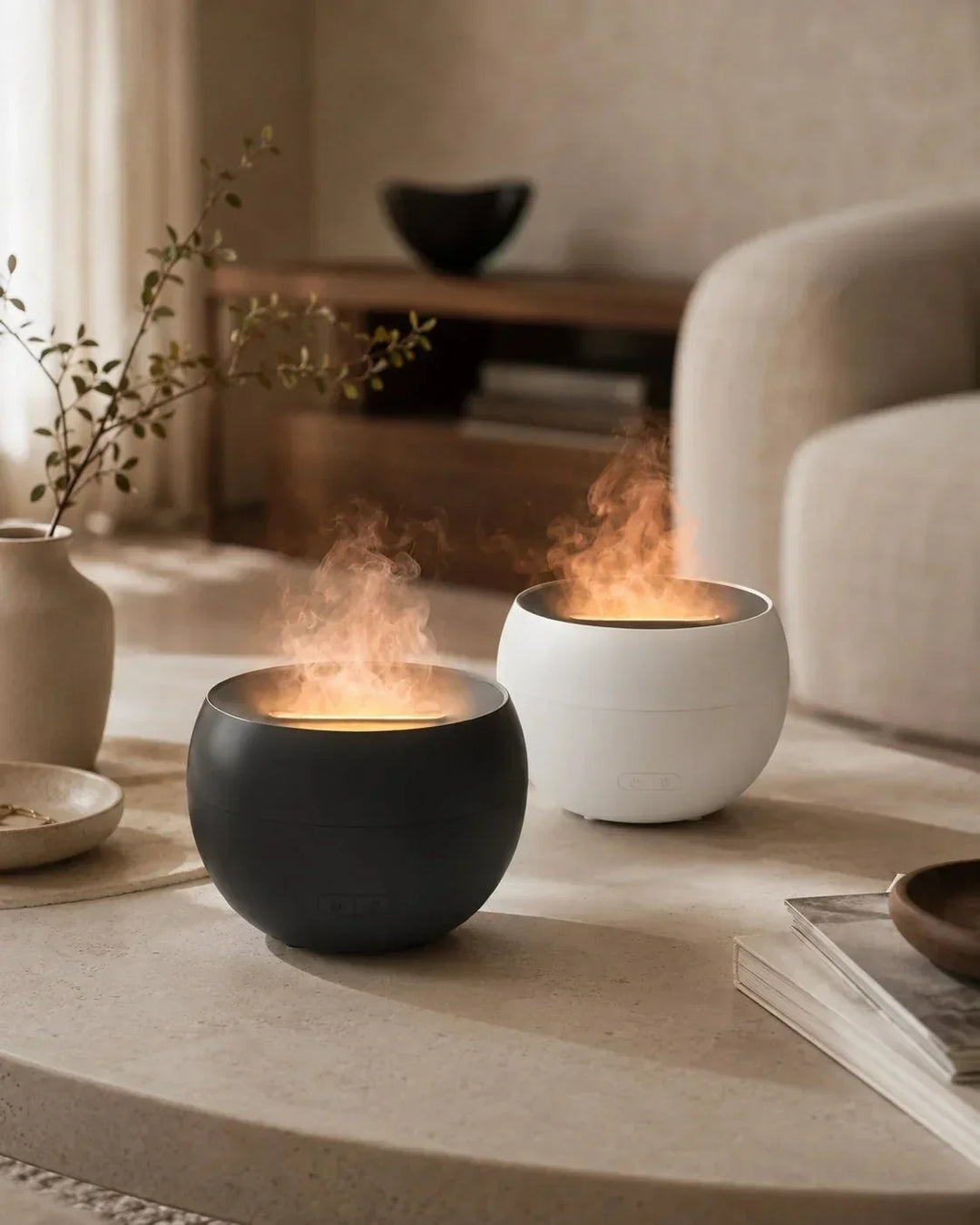 Eleganter Duftdiffusor mit beruhigendem Flammeneffekt & LED-Licht. Perfekt für Aromatherapie & Entspannung.