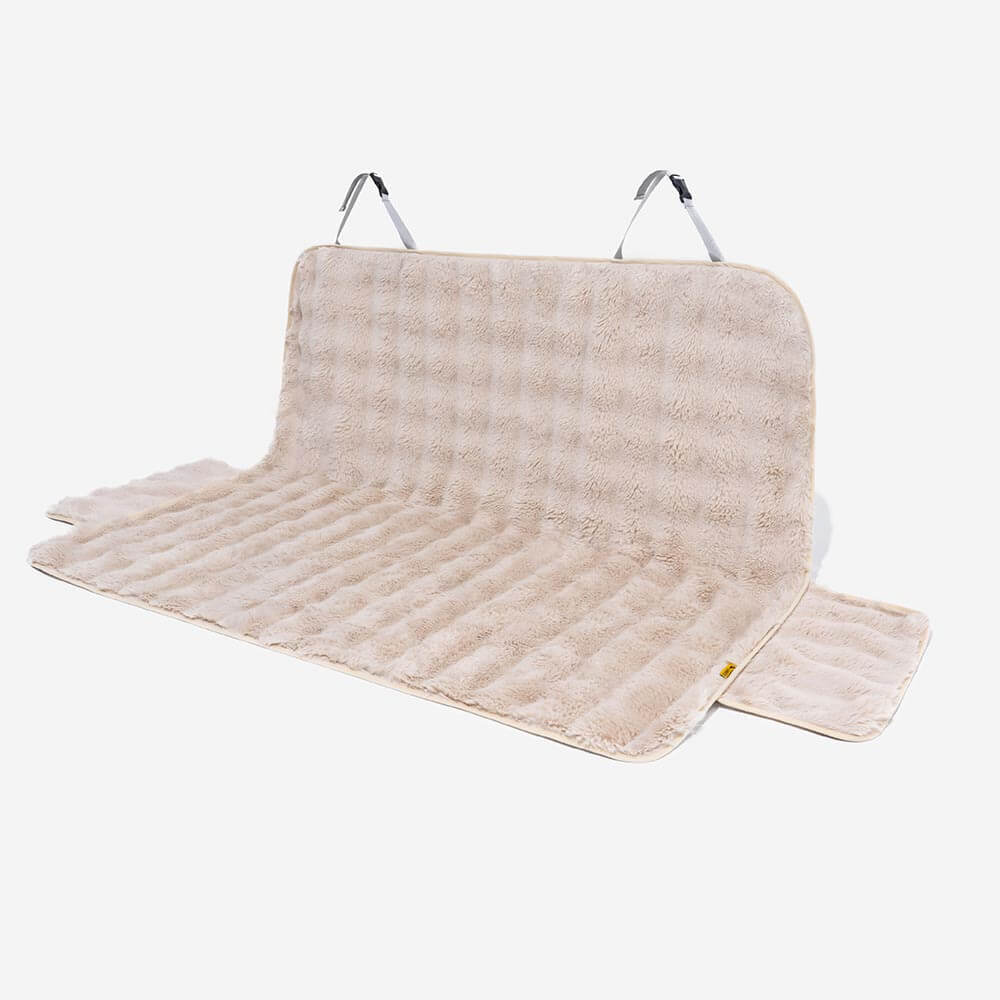 Stylischer Autositzschutz mit integrierter Hundedecke, beige, schützt Ihr Auto und Ihr Tier.