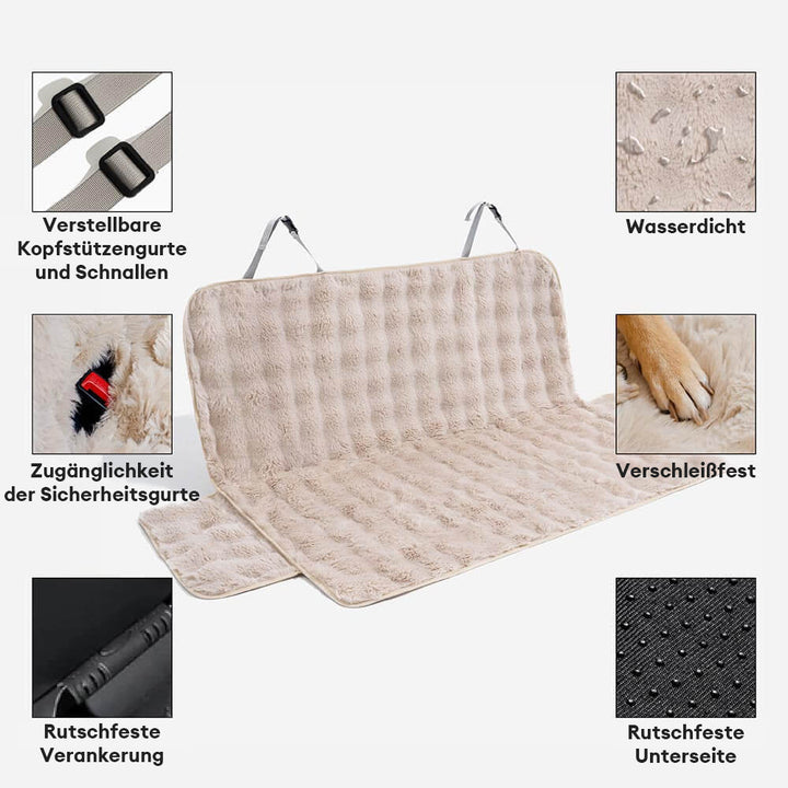 Weiche Autodecke für Haustiere, grau, als rutschfester Sitzschutz, ideal für lange Autofahrten.
