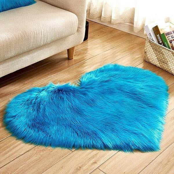Moderner Herz Teppich, Kunstfell, weiß, waschbar, ideal für Schlafzimmer und Wohnzimmer.