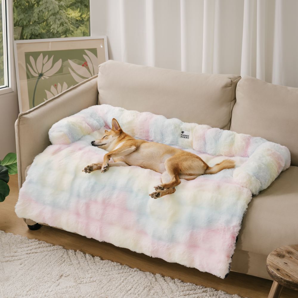 Großes, flauschiges Hundebett, beruhigend und orthopädisch, perfekt als Sofaschutz und Kuscheloase.