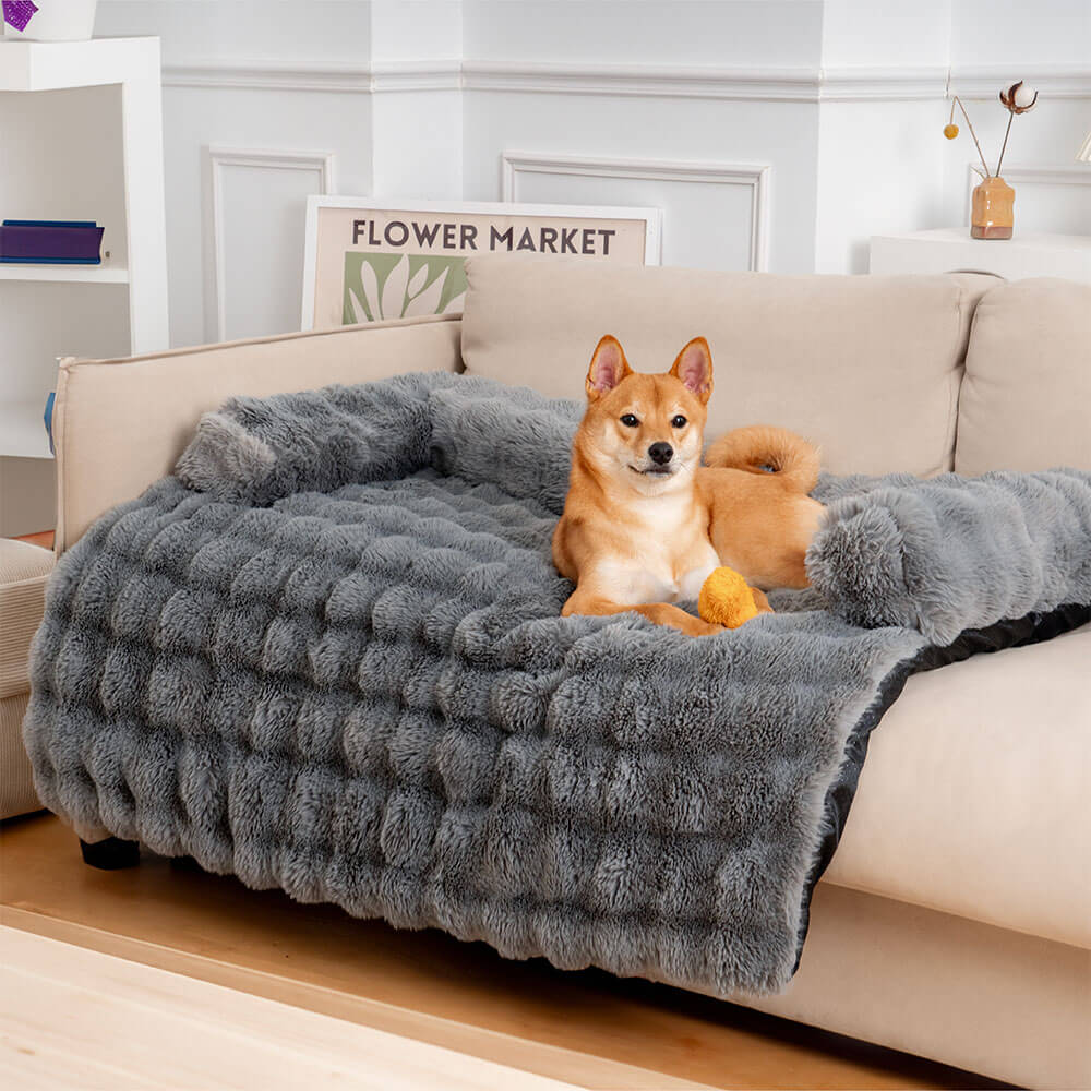 Beruhigendes Hundebett in flauschigem Design, ideal zur Entlastung von Angst und Stress beim Haustier.