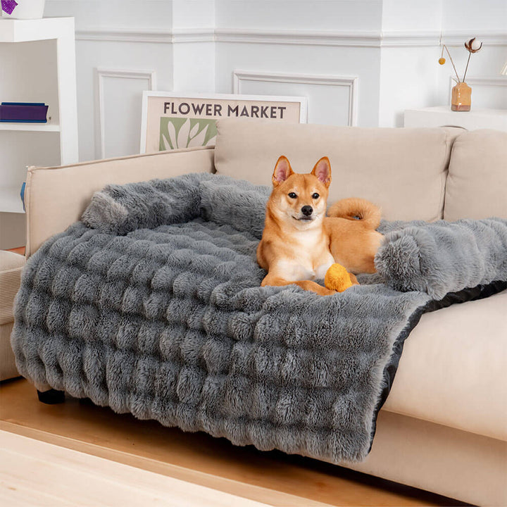 Beruhigendes Hundebett in flauschigem Design, ideal zur Entlastung von Angst und Stress beim Haustier.