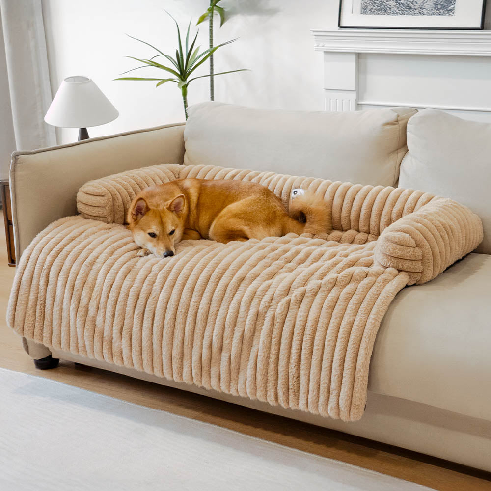 Gemütliches Kuschelbett für Haustiere, als Sofaschutz oder Liege, mit hohem Rand für Komfort.