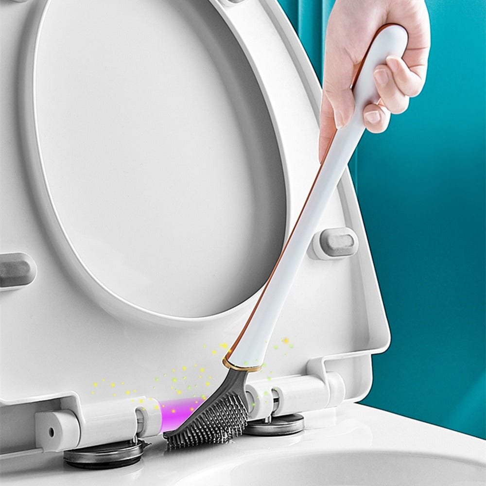 Effektive Toilettenbürste für gründliche Badreinigung, mit flexiblen Borsten und einfacher Wandmontage.