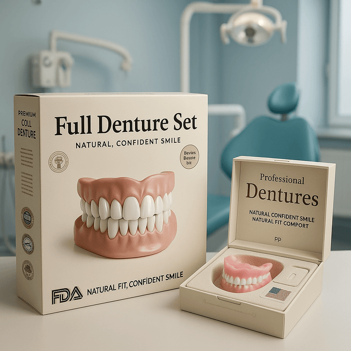 Moderne flexible Zahnprothese. Komplette Dentallösung für ein natürliches und selbstbewusstes Lächeln.