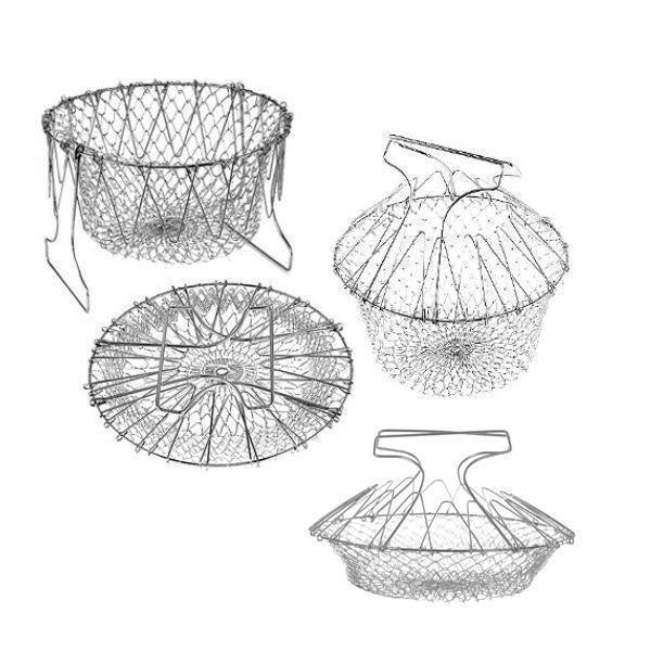 Vielseitiger Edelstahl Multifunktionskorb (12-in-1) für Frittieren, Dämpfen und Abseihen.
