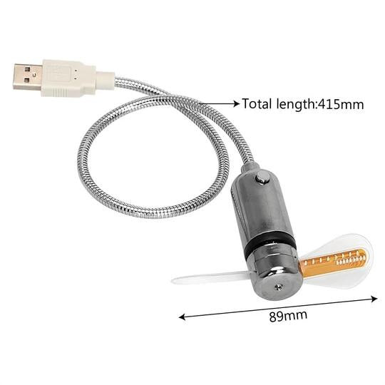Tragbarer USB-Ventilator mit integrierter Uhr, flexibel einsetzbar für schnelle Kühlung am PC oder Laptop.