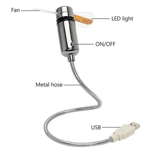 USB-betriebener Schreibtischventilator mit biegsamem Hals und Zeitanzeige für Büroklima.