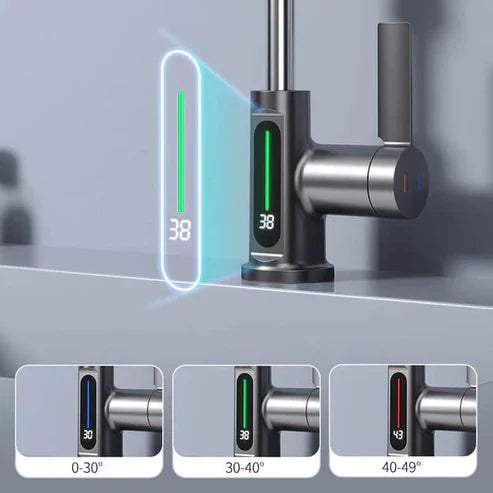 WaterMaster flexibler Wasserhahn, Chrom, ausziehbar, Temperaturanzeige. Modern für Küche & Bad.