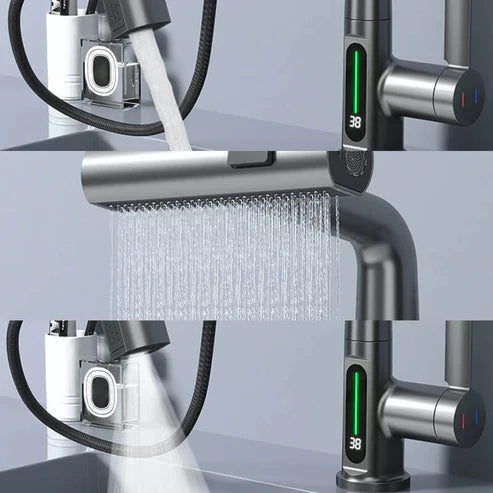Moderner Küchenarmatur, ausziehbarer Brausekopf, Chrom. Müheloses Spülen & Reinigen im Spülbecken.