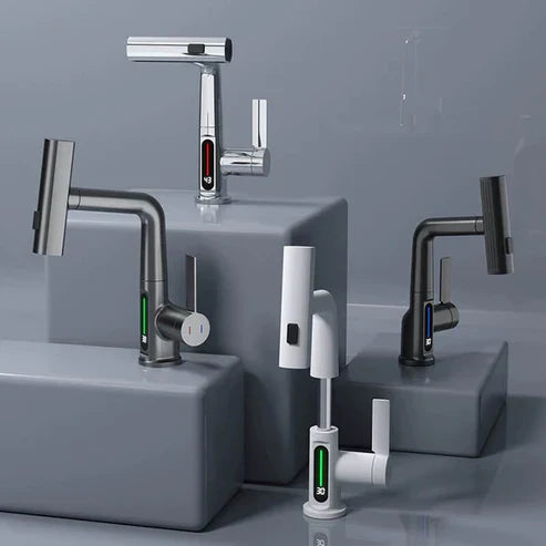 Robuster Messing-Wasserhahn, flexibel, Chrom-Finish. Langlebige und moderne Armatur für Bad/Küche.