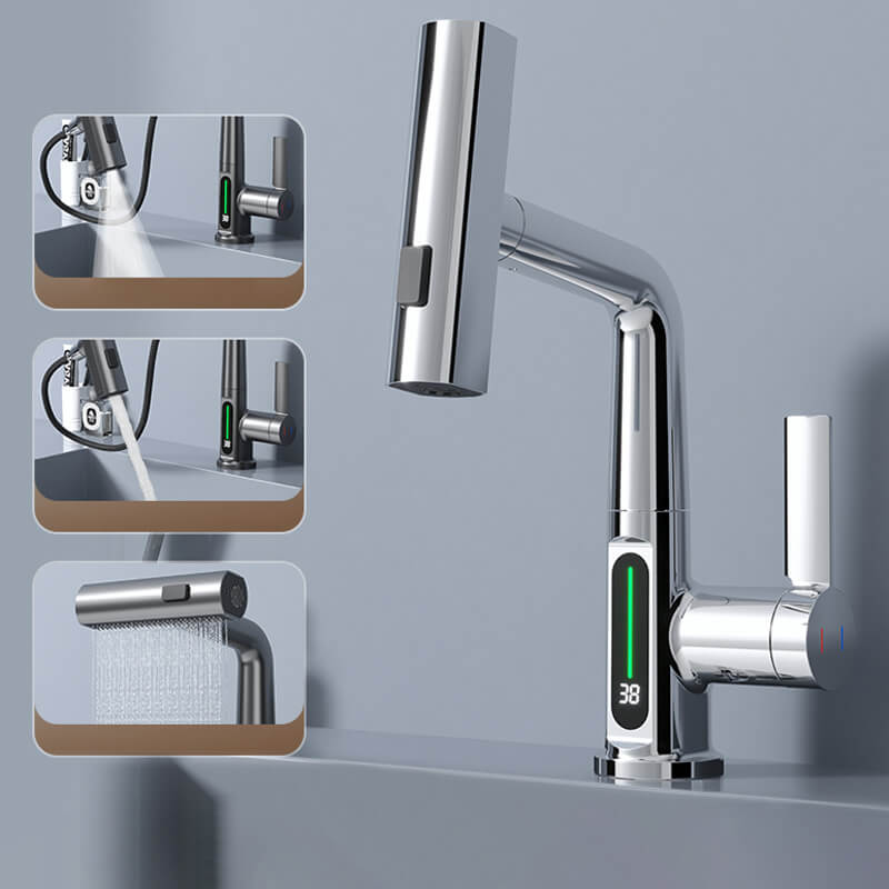 Moderner Küchen-Wasserhahn, ausziehbar, Chrom-Optik, für Spülbecken. Flexibel & energieeffizient.