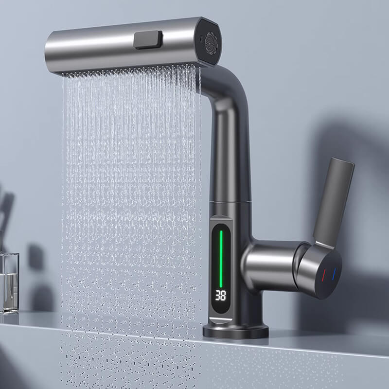 360° schwenkbarer Wasserhahn, flexibel, Chrom. Ideal für Doppelspülbecken in Küche und Bad.