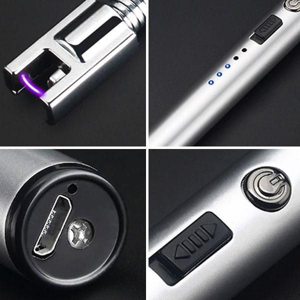 Sicheres flammenloses Lichtbogenfeuerzeug, flexibel und per USB wiederaufladbar, umweltfreundlich.