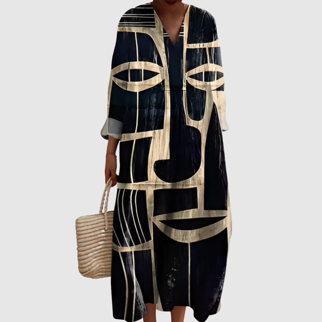 Fließendes Damen Prism Print Midikleid mit geometrischem Muster, elegant und bequem für sommerliche Freizeit-Looks.