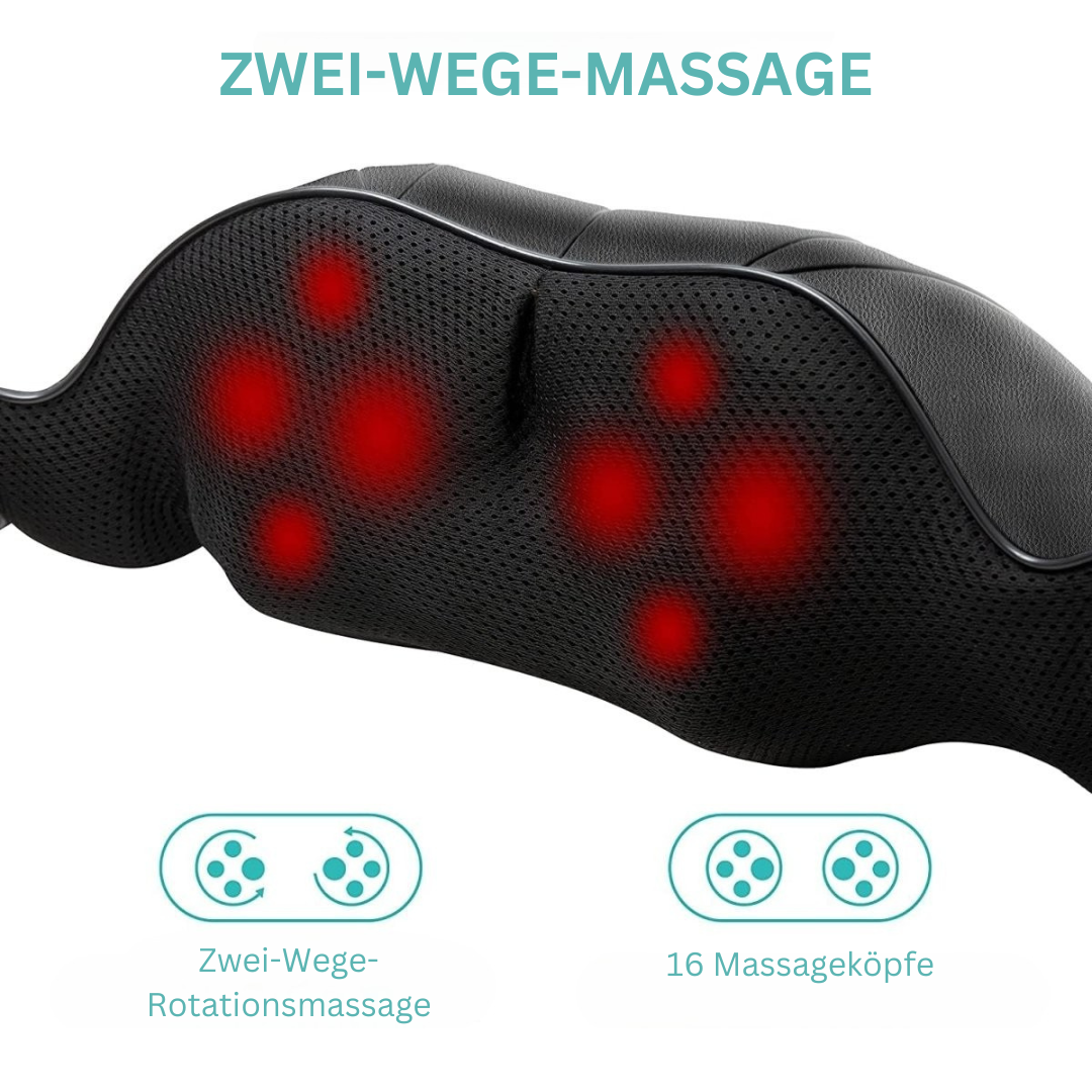 Nahaufnahme der rotierenden Shiatsu-Massageköpfe mit Infrarotwärme des FlowRelief Kissens für tiefe muskelentspannung & Wohlbefinden.