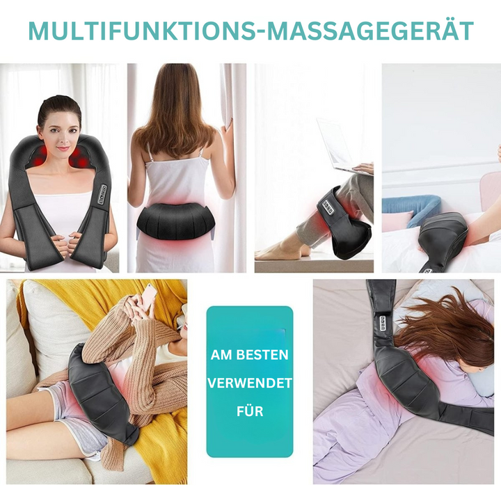 Das FlowRelief Shiatsu-Massagekissen für entspannende Selbstpflege und gezielte Schmerzlinderung bei Rücken- und Nackenbeschwerden.