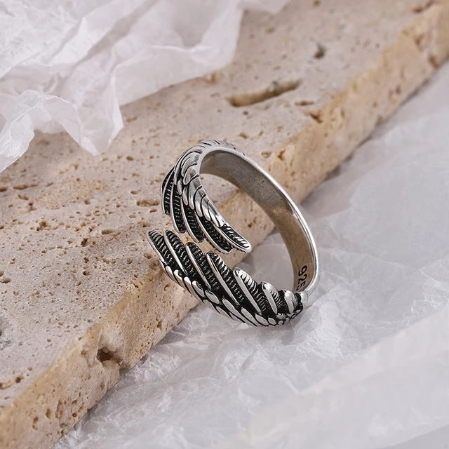 Wunderschöner verstellbarer Flügelring aus 925er Sterlingsilber, Schutzengel-Design. Perfekte Geschenkidee für Damen & Herren.