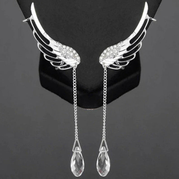 Moderne Damen Manschetten Ohrringe mit Engelsflügel-Design, stilvoller Silberschmuck.