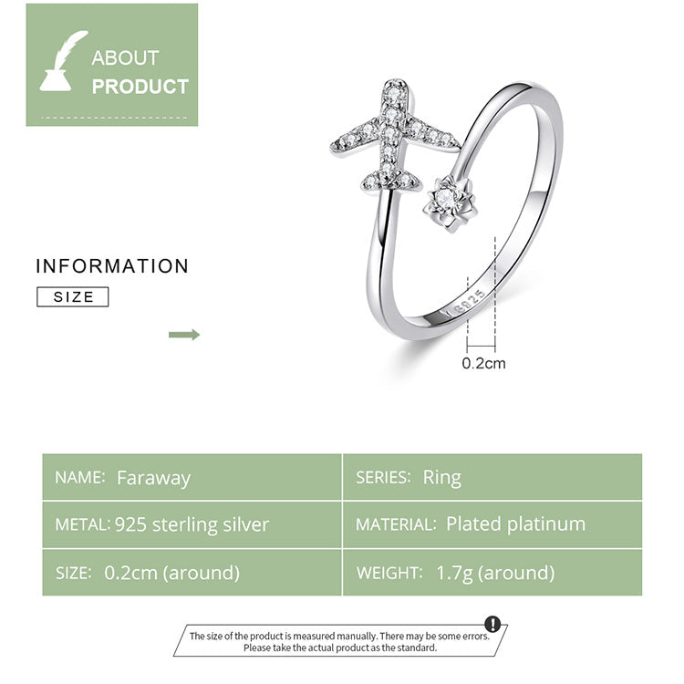 Detailreicher 925 Silber Flugzeug-Fingerring, verstellbar, idealer Schmuck für Reise-Enthusiasten.