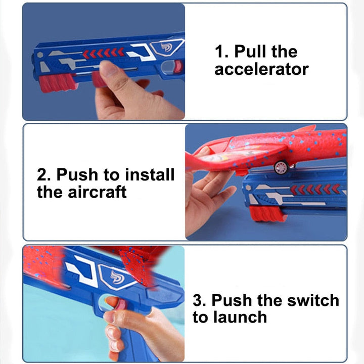 Flugzeugstarter Set mit leichtem Schaumflugzeug, ideal für aktive Kinder und Familienspiele im Freien.