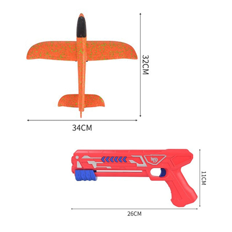 Farbenfrohes Schaumflugzeug und Flugzeugstarter, perfektes Outdoor-Spielzeug für bildschirmfreie Stunden.