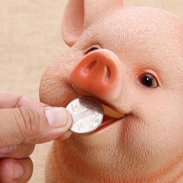 Detailreiche Spardose, realistische Tierfigur aus bruchfestem Naturharz. Fröhliches Geschenk für Sparfüchse.