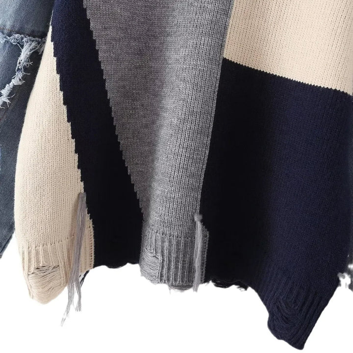 Warmer Damen Langarm Pullover Liora im Patchwork-Design, stilvoll und gemütlich für Casual-Tage.